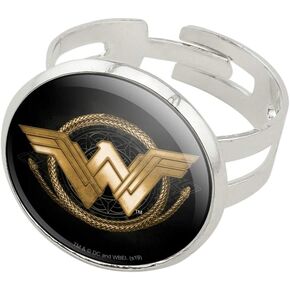 GRAPHICS & MORE Wonder Woman Movie Golden Lasso Logo Silver Plated Adjustable Novelty Ring