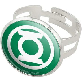 GRAPHICS & MORE Green Lantern White Logo Silver Plated Adjustable Novelty Ring