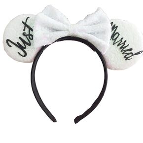 Wedding Bridal ears headband,Just Married Bride to Be Headband with Glitter Bow of Wedding Bachelorette Crown Hen Party Bridal Showe (White)