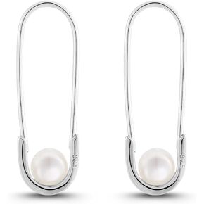 LAXPICOL 925 Sterling Silver Pin Shape Dangle Earrings For Women Girls Elegant Pearl Special Drop Earrings Silver Tone, Pearl, No Gemstone in Kuwait