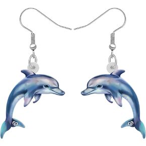 BONSNY Acrylic Dangling Novelty Fun Orange Cute Dolphin Earrings Hypoallergenic Designer Ocean Animals Jewelry Gifts For Women Girls Kids