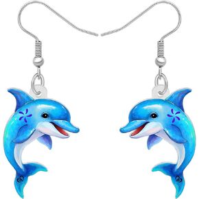 BONSNY Acrylic Dangling Novelty Fun Orange Cute Dolphin Earrings Hypoallergenic Designer Ocean Animals Jewelry Gifts For Women Girls Kids