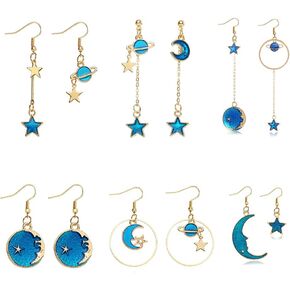 Blue Planet Earrings Dangle Asymmetrical Star Moon Earth Hook Earrings for Women Girls Long Chain Stick Star Tassel Drop Earrings Universe Galaxy Solar System Earrings Jewelry Gifts 6 Pairs/set in Kuwait