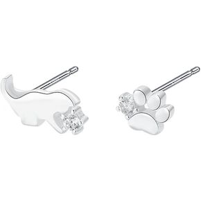 Cute Cat Paw Print CZ Mini Stud Earrings for Women Teen Girls Cartilage 925 Sterling Silver Crystal Kitten Animal Pet Hypoallergenic Sleeper Tragus Tiny Studs Earring Dainty Asymmetric Jewelry Gifts for Daughter Birthday