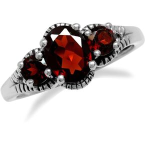 Silvershake 3-Stone Prong Set Gemstone 925 Sterling Silver with Antique Finishing Right Hand Ring