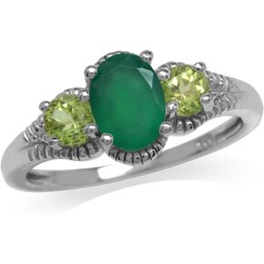 Silvershake 3-Stone Prong Set Gemstone 925 Sterling Silver with Antique Finishing Right Hand Ring