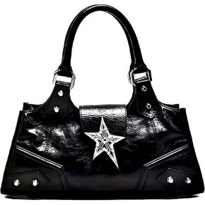 FONETTOS Y2K Punk Bag Girls, Sourpuss Gothic Tote Handbag Star Purse Cool Style Trendy Women Shoulder Purse Rock Fashion