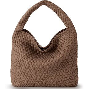 Woven Bag for Women, Vegan Leather Tote Bag Large Summer Beach Travel Handbag and Purse Retro Handmade Shoulder Bag-Brown