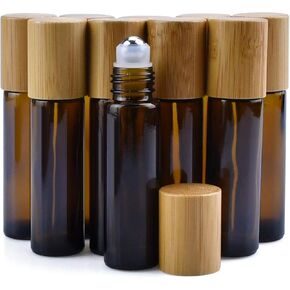 Brown Glass Roll-on Bottles10pcs Amber Glass Essential Oil Roller Bottles 10ml Empty Refillable Roller Bottle With Natural Bamboo Lid Stainless Steel Ball Glass Aromatherapy Travel Perfumes Bottles in Kuwait