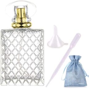 JJKMALL- 100 ml (3.4 oz) Large Clear Thick Glass Empty Bottle, Gold Spray Perfume Bottle Atomizer Bottle Makeup Tool (Gold) 1pc Free Funnel Filler 1PC Free 3ml dropper 1pc free Storage Gift bag