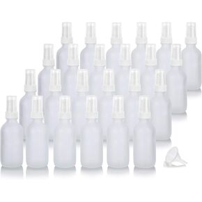 JUVITUS 2 oz Frosted Clear Glass Boston Round White Treatment Pump Bottle + Funnel (24 pack)