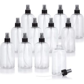JUVITUS 12 oz Clear Plastic PET Squat Boston Round Bottle Gold Disc Cap (12 pack)