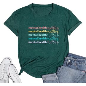 KIDDAD Mental Health Matters Shirt Women Cute Therapist Tee Casual Short Sleeve Psychologist Shirt Top