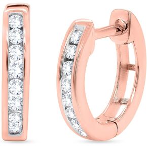 Channel Set Diamond Huggie Hoop Earrings for Women Girls - 1/4 Cttw Round Diamond Hoop Earrings for Hypoallergenic Sensitive Ears 14K Gold Over Solid 925 Sterling Silver ( 0.25 Carat, I-J Color, I2 Clarity)