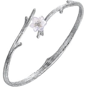Jewever 925 Sterling Silver Original Sakura Opening Bracelet Adjustable Carving Flower