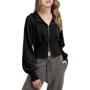 Aurgelmir Women's Cropped Zip Up Hoodies Long Sleeve Drawstring Sweatshirts Casual Fall Lightweight Jackets in Kuwait