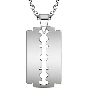 Punk Rock Razor Necklace for Men Statement Stainless Steel Razor Blade Tag Pendant Fashion Wheat Chain Necklace Personalized Hip Hop Stainless Steel Razor Blade Pendant Plate Necklace for Men Women Jewelry