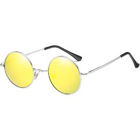 LASPOR Round Polarized Sunglasses for Hippie Glasses Metal Frame 100% UV Blocking Lens