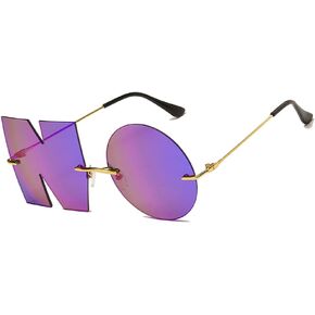 Letter NO Irregular Rimless Sunglasses, Unique Design Metal Frame party Glasses for women men(F,Purple)