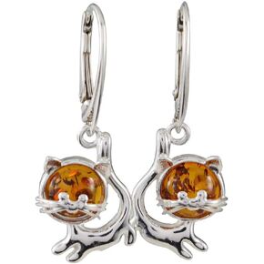 Sterling Silver and Baltic Amber French Leverback Cats Earrings