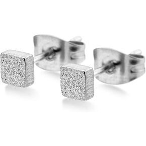 555Jewelry Womens Stainless Steel Square Cube Shape Glittery Cute Stud Earrings