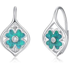 ECHOOY St.Patrick's Day Earrings Four Leaf Clover Earrings Sterling Silver Green Opal Lucky Four Leaf Leverback Earrings Green Irish Jewelry Gifts for Women Girls Teens in Kuwait