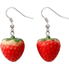 Strawberry Earrings for Women, Cute Fruit Strawberry Acrylic Earrings for Girls, Red Strawberry Dangle Earrings Hypoallergenic, 3D Strawberry Drop Earrings, Sterling Silver, No Gemstone