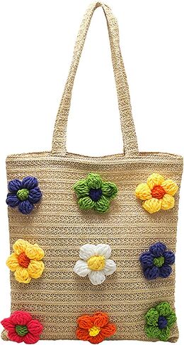 Ayliss Women's Handwoven Shoulder Handbag Flower Cotton Crochet Woven Weaving Summer Beach Tote Shoulder Purse Bag in Saudi Arabia