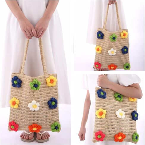 Ayliss Women's Handwoven Shoulder Handbag Flower Cotton Crochet Woven Weaving Summer Beach Tote Shoulder Purse Bag in Saudi Arabia