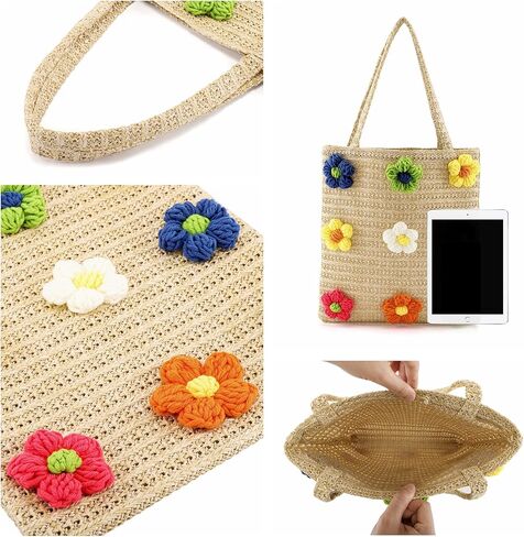 Ayliss Women's Handwoven Shoulder Handbag Flower Cotton Crochet Woven Weaving Summer Beach Tote Shoulder Purse Bag in Saudi Arabia