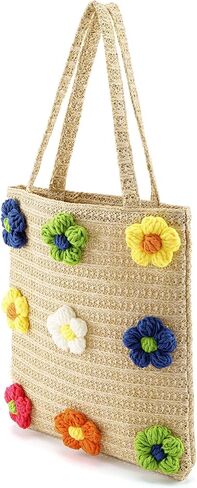 Ayliss Women's Handwoven Shoulder Handbag Flower Cotton Crochet Woven Weaving Summer Beach Tote Shoulder Purse Bag in Saudi Arabia