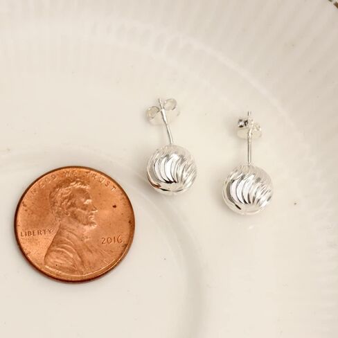 925 Sterling Silver Stud Earrings Diamond-Cut Ball-Post for Women 8 MM in Kuwait