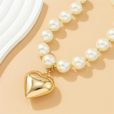 YBMYCM Heart Pendant Choker Necklaces Chunky Gold Bead Choker Necklaces for Women Girls Gifts Jewelry in Saudi Arabia
