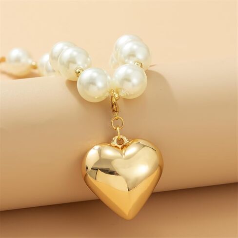 YBMYCM Heart Pendant Choker Necklaces Chunky Gold Bead Choker Necklaces for Women Girls Gifts Jewelry in Saudi Arabia