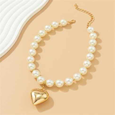 YBMYCM Heart Pendant Choker Necklaces Chunky Gold Bead Choker Necklaces for Women Girls Gifts Jewelry in Saudi Arabia