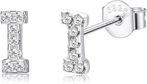 Sllaiss 925 فضة أقراط أولية للنساء مطلية بالذهب الأبيض صغيرة من الألف إلى الياء أقراط حروف كريستال نمساوي أقراط مجوهرات هدايا in Kuwait