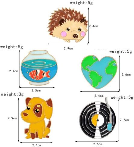 5 Pieces Cartoon Lovely Phonograph Goldfish Jar Hedgehog Heart Dog Brooch Pins Cute Brooch Pins Fashion Jewelry for Clothes Bags Backpack, Alloy Steel, no gemstone in Kuwait