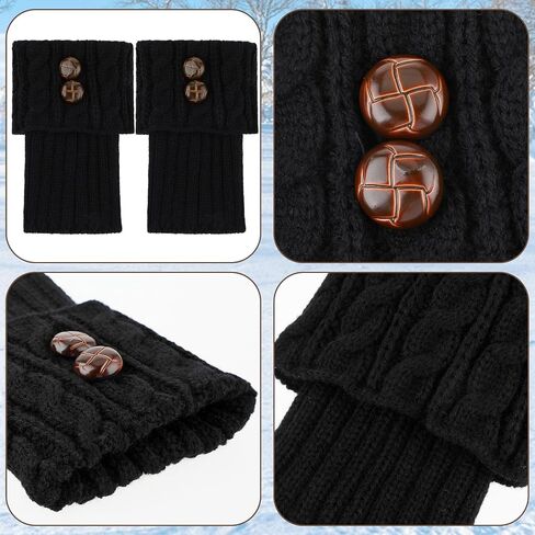 DIVINA VITAE 2 Pairs Winter Boot Cuffs for Women Knitted Crochet Boot Socks Short Leg Warmers Boot Topper Warm Short Boots Cuff Warm Cuff Socks Leg Cuffs Boot Warmers Gift(Black+Grey) in Saudi Arabia