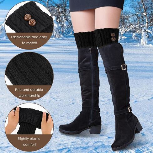 DIVINA VITAE 2 Pairs Winter Boot Cuffs for Women Knitted Crochet Boot Socks Short Leg Warmers Boot Topper Warm Short Boots Cuff Warm Cuff Socks Leg Cuffs Boot Warmers Gift(Black+Grey) in Saudi Arabia