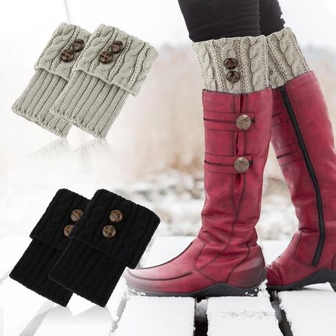 DIVINA VITAE 2 Pairs Winter Boot Cuffs for Women Knitted Crochet Boot Socks Short Leg Warmers Boot Topper Warm Short Boots Cuff Warm Cuff Socks Leg Cuffs Boot Warmers Gift(Black+Grey) in Saudi Arabia