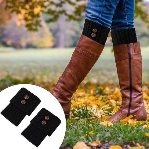 DIVINA VITAE 2 Pairs Winter Boot Cuffs for Women Knitted Crochet Boot Socks Short Leg Warmers Boot Topper Warm Short Boots Cuff Warm Cuff Socks Leg Cuffs Boot Warmers Gift(Black+Grey) in Saudi Arabia