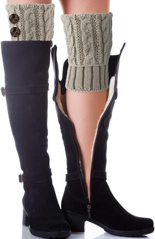 DIVINA VITAE 2 Pairs Winter Boot Cuffs for Women Knitted Crochet Boot Socks Short Leg Warmers Boot Topper Warm Short Boots Cuff Warm Cuff Socks Leg Cuffs Boot Warmers Gift(Black+Grey) in Saudi Arabia