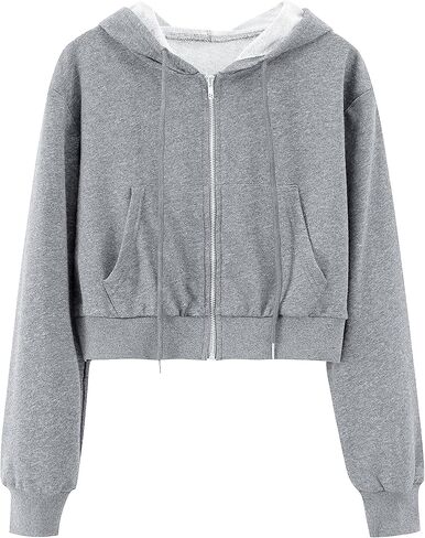 Bianstore Women's Casual Workout Long Sleeve Cropped Zip Up Hooded Hoodies Sweatshirts in Kuwait