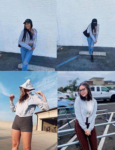 Bianstore Women's Casual Workout Long Sleeve Cropped Zip Up Hooded Hoodies Sweatshirts in Kuwait