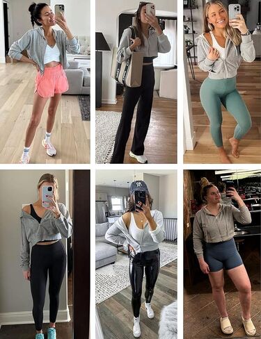 Bianstore Women's Casual Workout Long Sleeve Cropped Zip Up Hooded Hoodies Sweatshirts in Kuwait