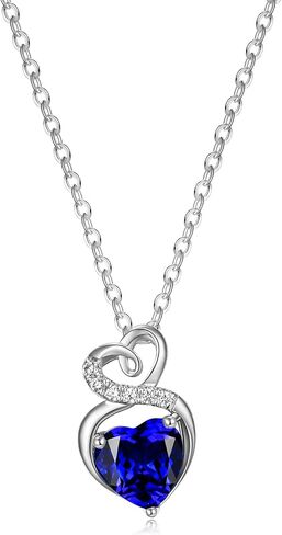 FANCIME 14K Solid White Gold Birthstone Necklace with Sterling Silver Chain 1.5 CT Gemstone Heart Necklace Small Dainty Fine Jewelry for Women 16"+2" in Saudi Arabia