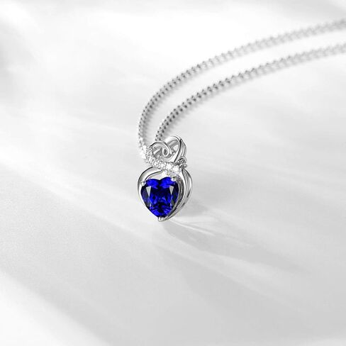 FANCIME 14K Solid White Gold Birthstone Necklace with Sterling Silver Chain 1.5 CT Gemstone Heart Necklace Small Dainty Fine Jewelry for Women 16"+2" in Saudi Arabia