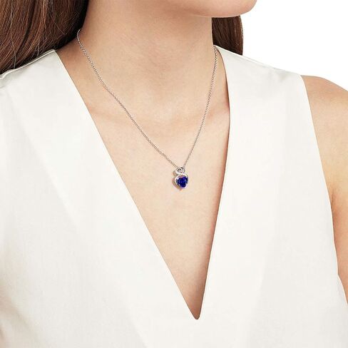 FANCIME 14K Solid White Gold Birthstone Necklace with Sterling Silver Chain 1.5 CT Gemstone Heart Necklace Small Dainty Fine Jewelry for Women 16"+2" in Saudi Arabia