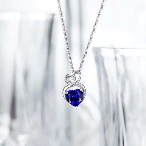 FANCIME 14K Solid White Gold Birthstone Necklace with Sterling Silver Chain 1.5 CT Gemstone Heart Necklace Small Dainty Fine Jewelry for Women 16"+2" in Saudi Arabia