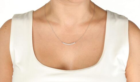 Lavari Jewelers 1/3 Carat Lab Grown Diamond Curved Bar Pendant Necklace for Women in 14k White Gold on 18 Inch Chain (G-H, SI1, cttw) with Spring Ring Clasp in Saudi Arabia